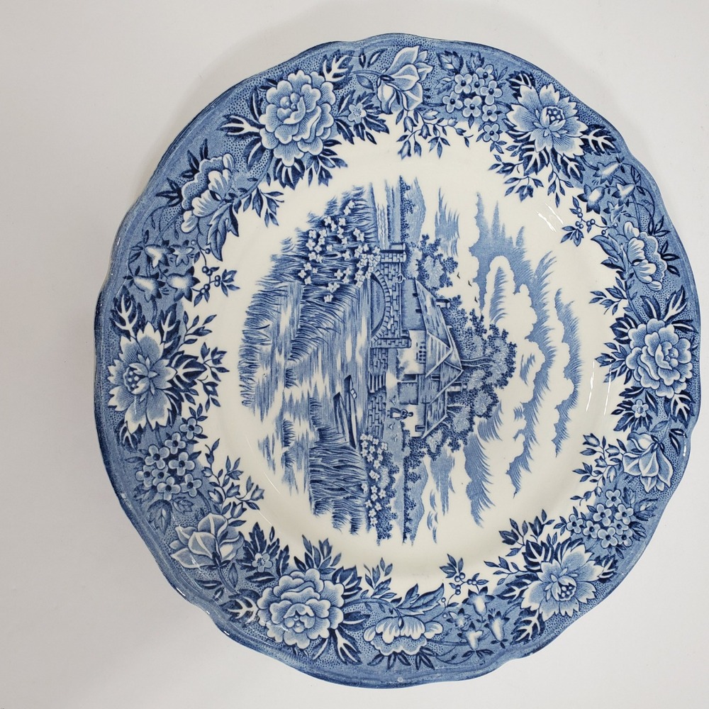 Salem China Dinner Plate English Village 10" Blue White  Ironstone